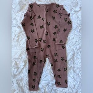 Zara waffle knit floral jumpsuit